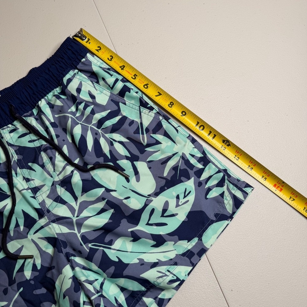 American Eagle Mens XS Tropical Leaf Swim Trunks Navy Teal 5 Inch Inseam Shorts - Picture 10 of 12